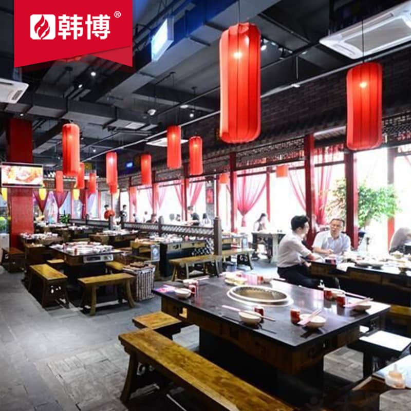 圓鍋方桌無(wú)煙火鍋?zhàn)酪惑w桌