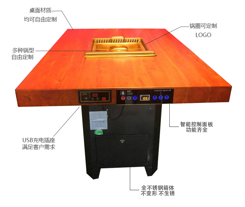 多人方鍋無煙火鍋桌無煙火鍋設(shè)備(圖1)